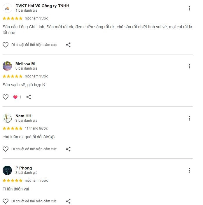 Những đánh giá về chất lượng sân cầu lông chí linh