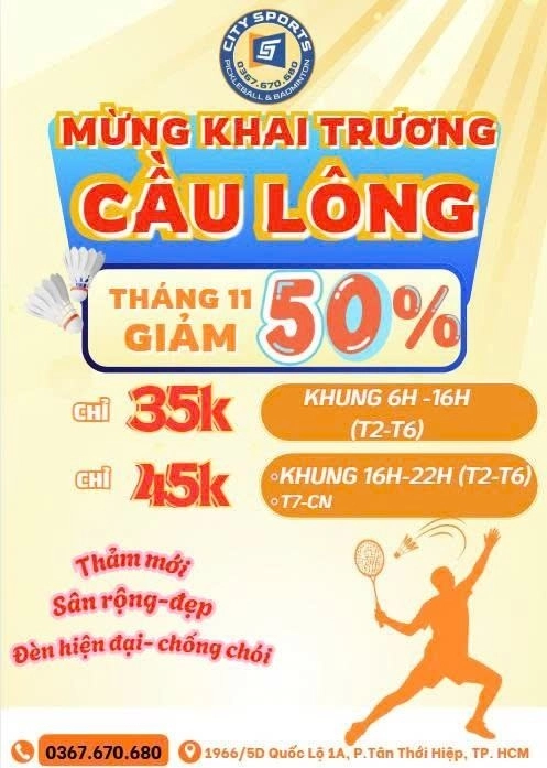 Bảng giá thuê sân cầu lông City Sports