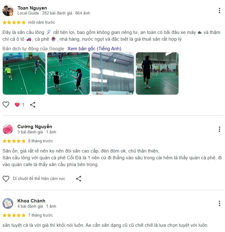  Đánh giá của người chơi tại sân cầu lông Cối Đá Bình Thạnh