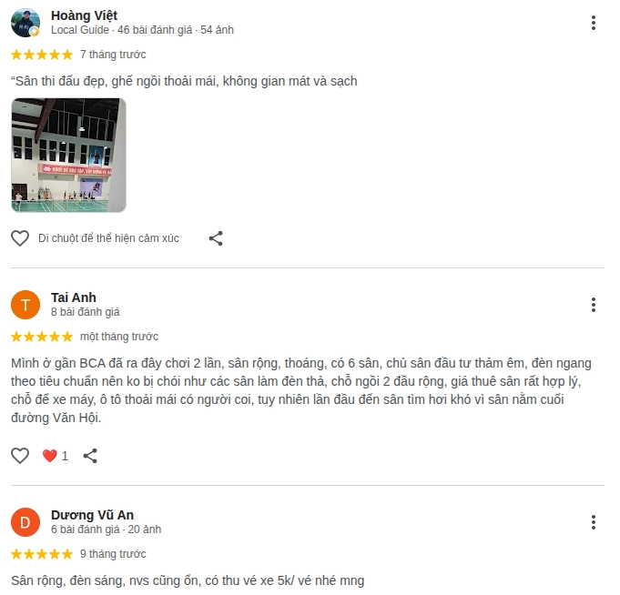 Những đánh giá về chất lượng sân cầu lông CTA văn hội