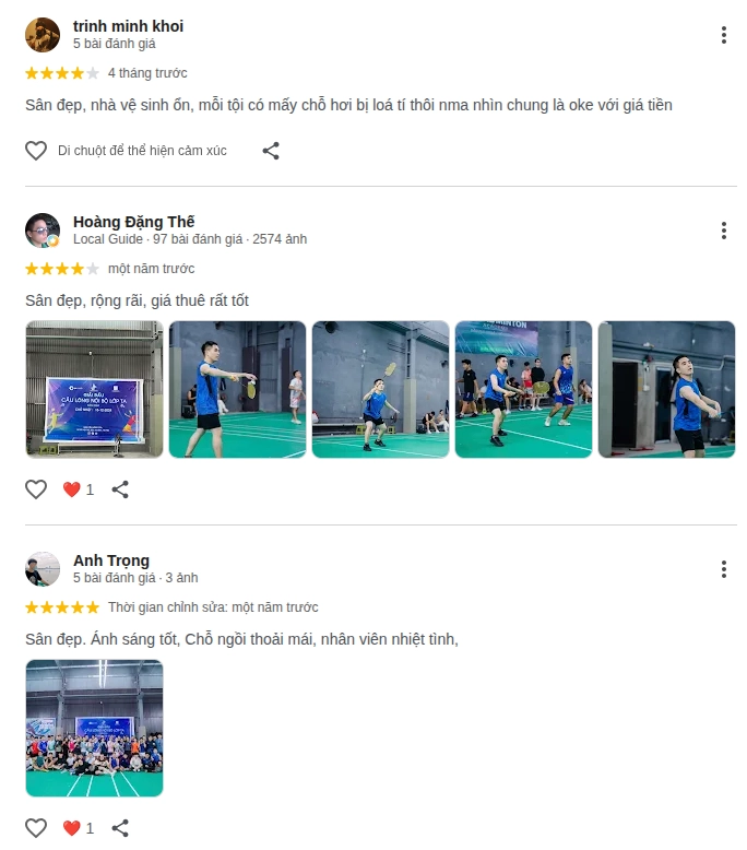 Nhận xét về chất lượng sân cầu lông CTA văn hội
