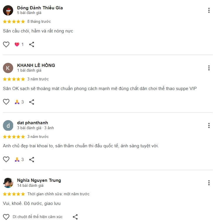 Đánh giá của người chơi tại sân cầu lông Đỉnh Cao