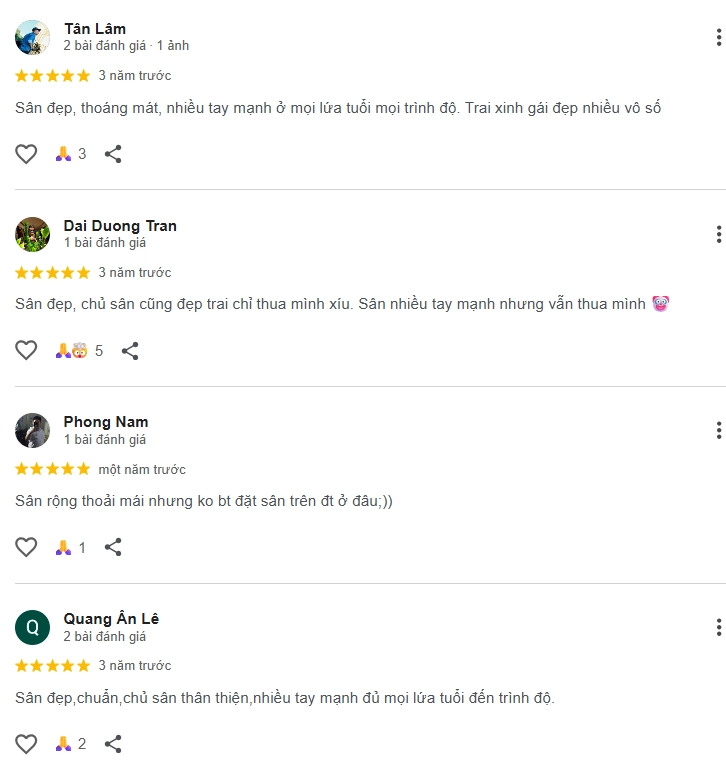 Đánh giá của người chơi tại sân cầu lông Đỉnh Cao