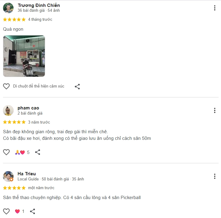 Đánh giá của người chơi tại sân cầu lông Đỉnh Cao