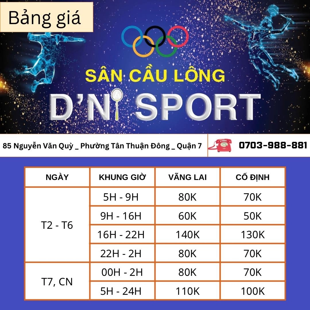 Giá thuê sân cầu lông D'Ni quận 7
