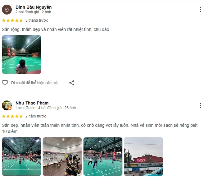 Đánh giá của người chơi tại sân cầu lông Đức Thảo Tam Trinh