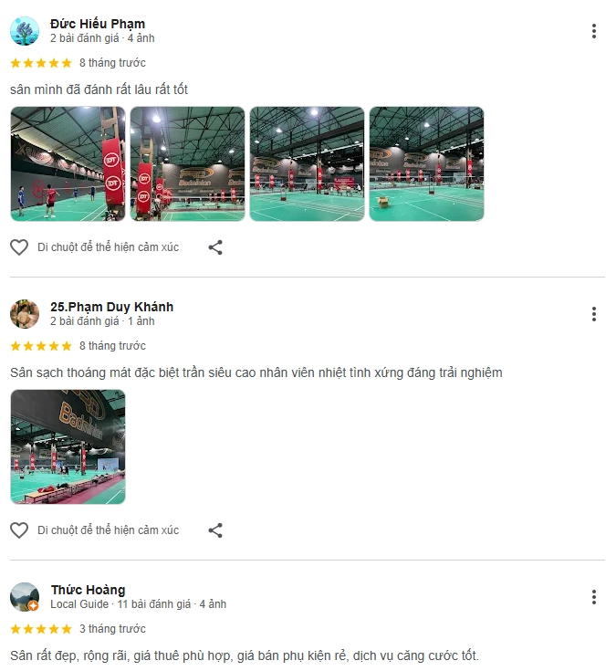 Đánh giá của người chơi tại sân cầu lông Đức Thảo Tam Trinh