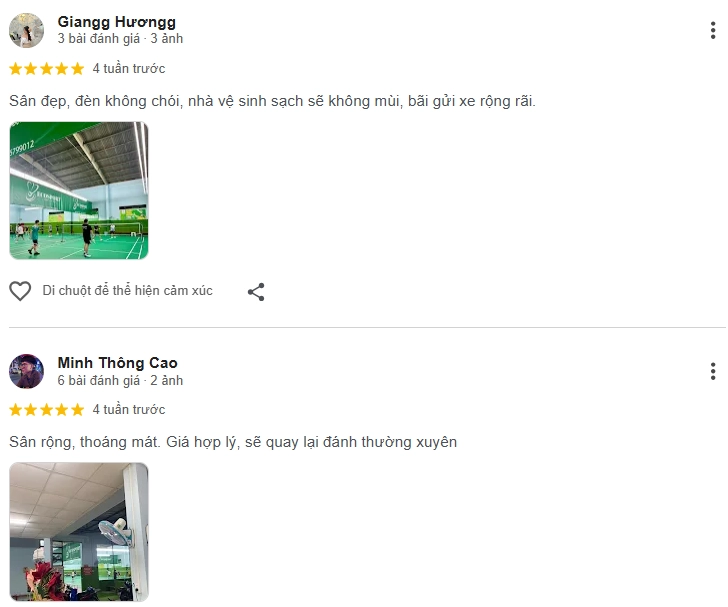 Đánh giá của người chơi tại sân cầu lông Ecosport Gò Dầu