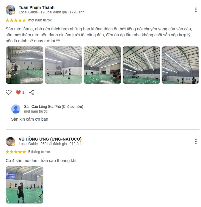 Đánh giá chất lượng sân cầu lông Gia Phú