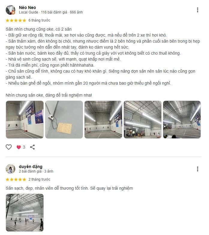 Đánh giá chất lượng sân cầu lông Hoá An