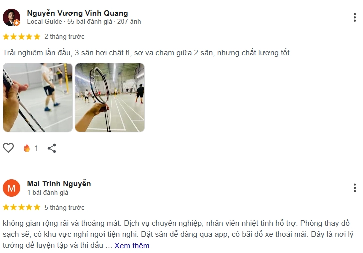 Đánh giá của người chơi tại sân cầu lông Hoàng Vy