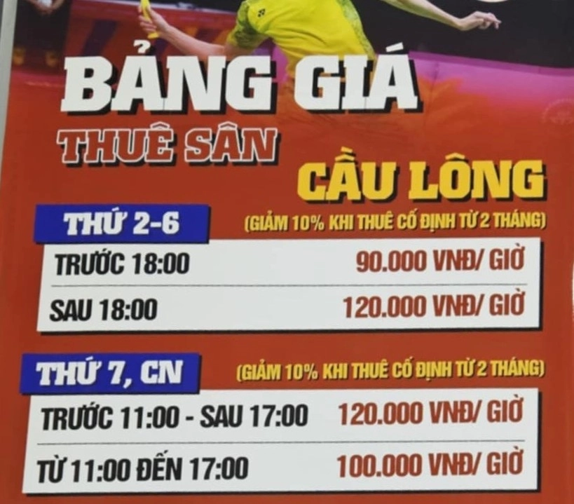 Giá thuê sân cầu lông Hừng Đông