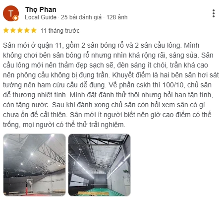 Đánh giá của người chơi tại sân cầu lông Hừng Đông