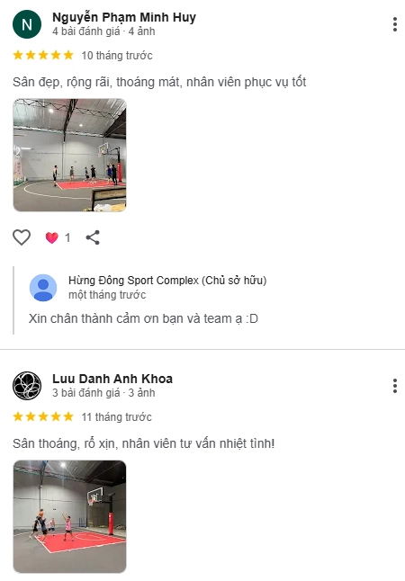 Đánh giá của người chơi tại sân cầu lông Hừng Đông