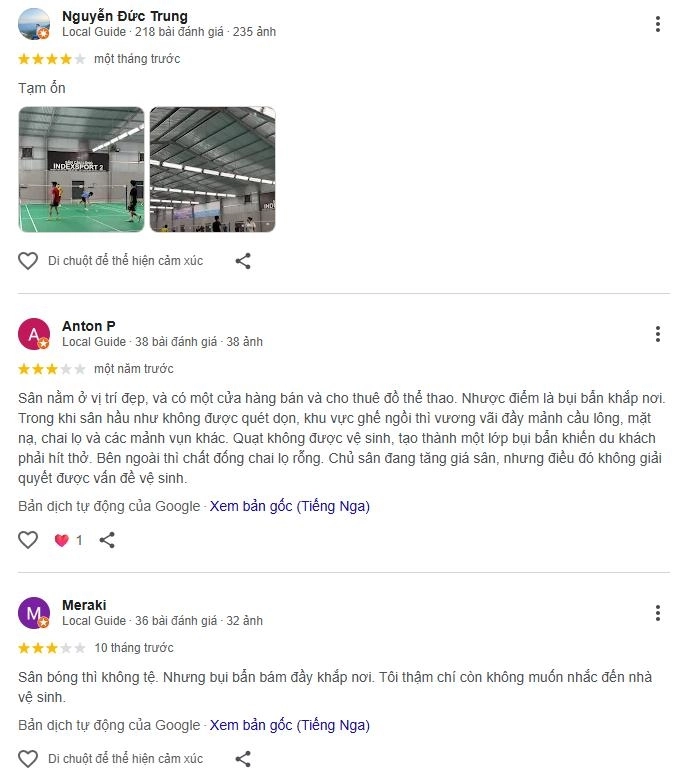 Phản hồi về sân cầu lông Indexsport 2