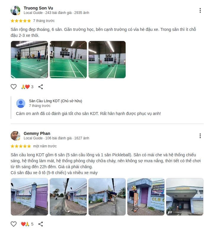 Đánh giá trải nghiệm tại sân cầu lông KDT