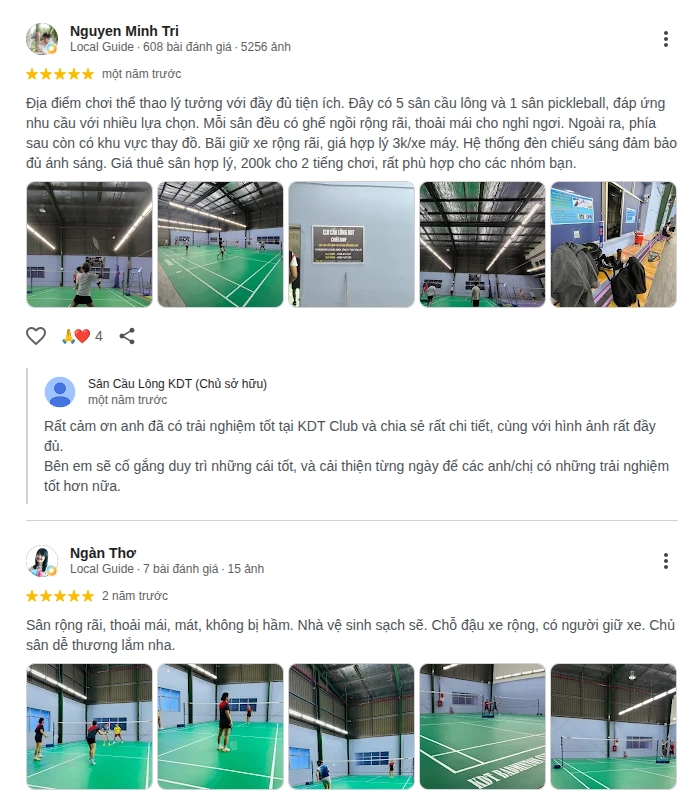 Đánh giá trải nghiệm sân cầu lông KDT thủ Đức