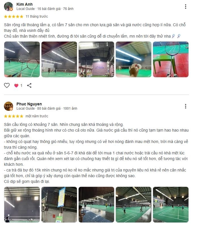 Đánh giá chất lượng sân cầu lông Kỳ Phong