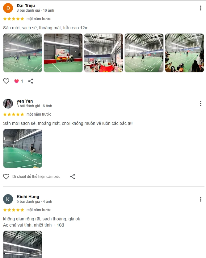 Đánh giá của người chơi tại sân cầu lông La Dương