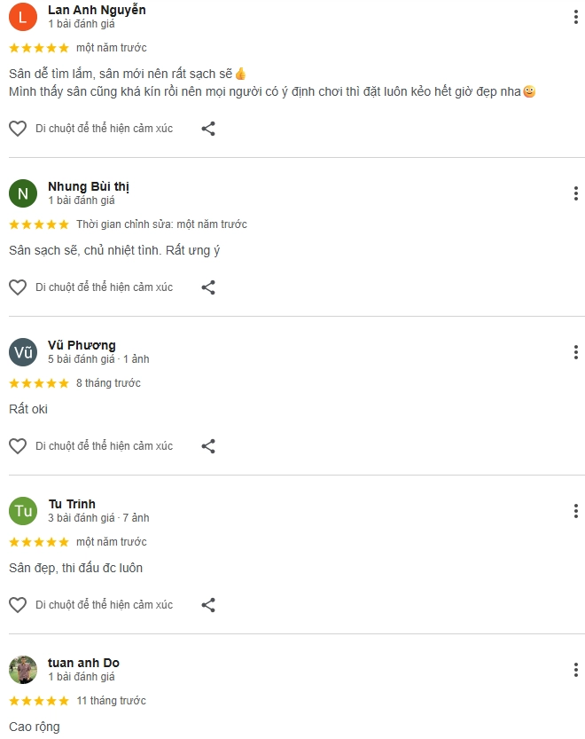 Đánh giá của người chơi tại sân cầu lông La Dương