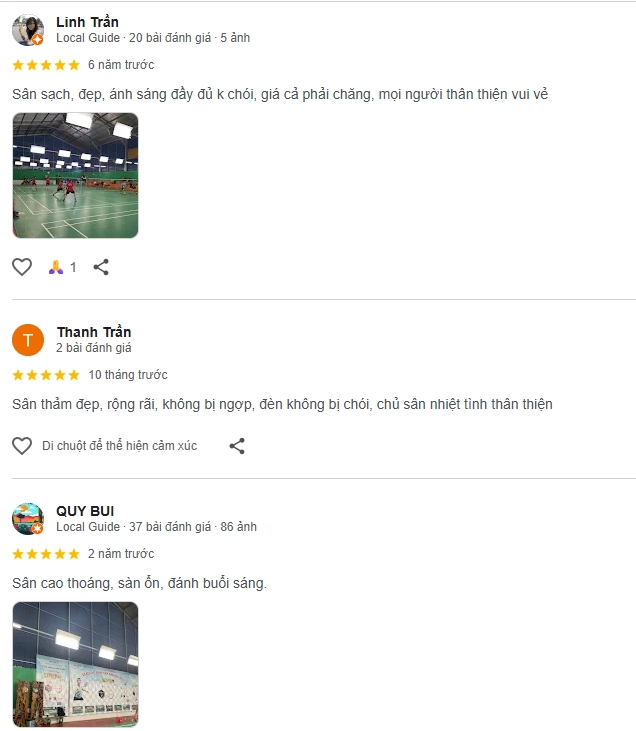 Đánh giá của người chơi tại sân cầu lông Lan Anh Bảo Lộc