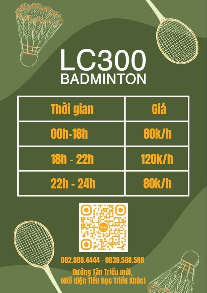Bảng giá thuê sân cầu lông LC300
