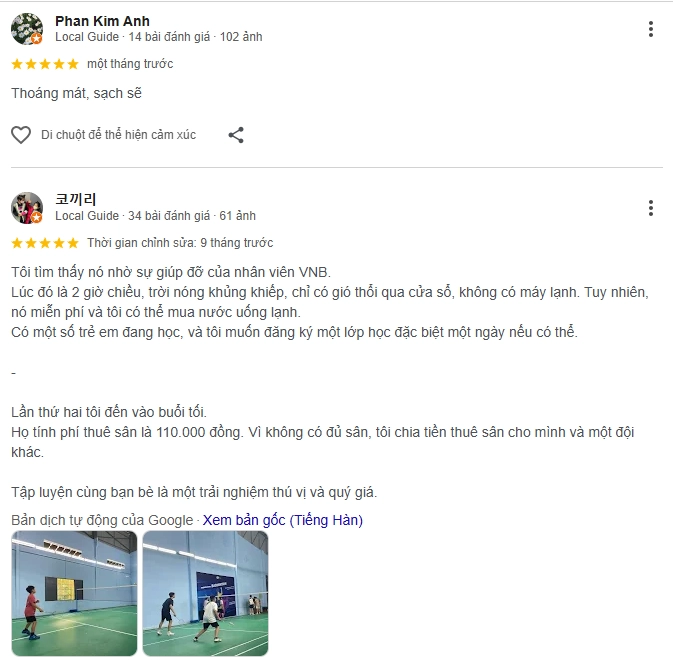Đánh giá của người chơi tại sân cầu lông Lita Nha Trang
