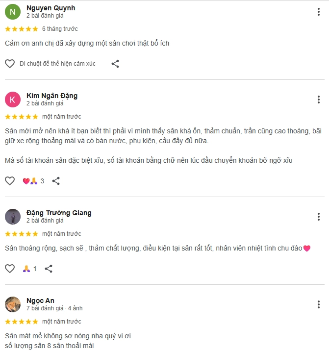 Đánh giá của người chơi tại sân cầu lông Mã Lò Bình Tân