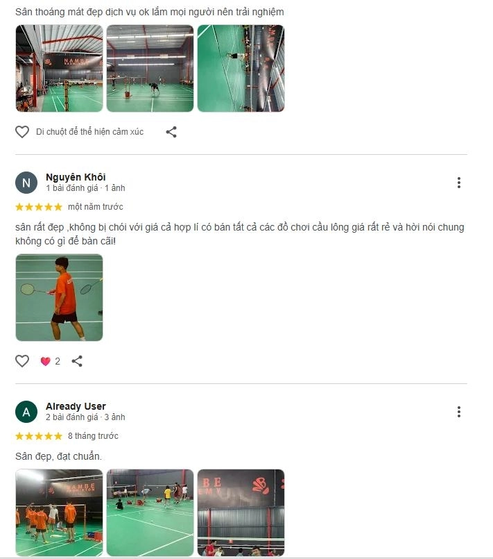 Phản hồi chất lượng sân cầu lông Nambe