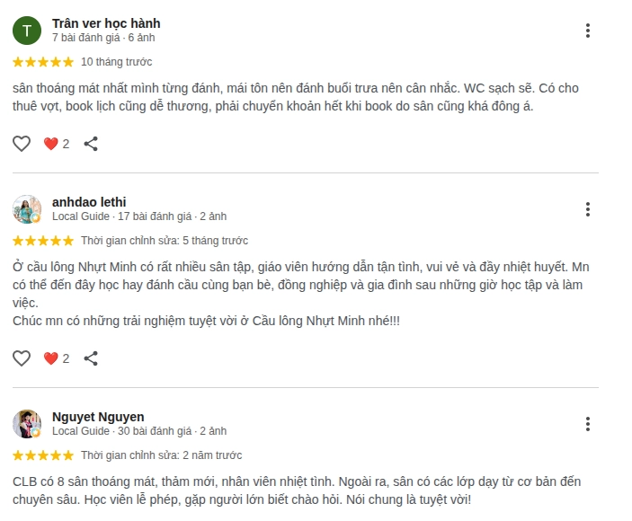 Những nhận xét về sân cầu lông nhựt minh