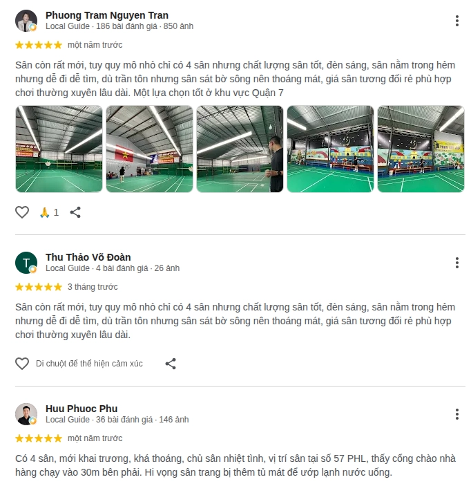 Đánh giá của người chơi về sân cầu lông phạm hữu lầu