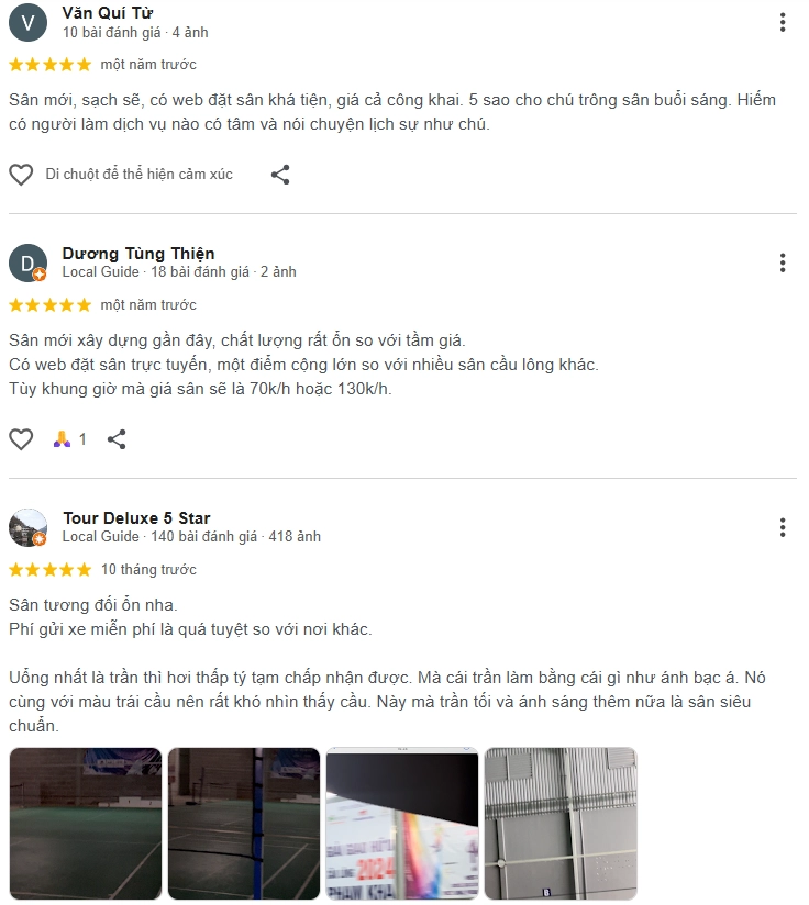 Đánh giá của người chơi tại sân cầu lông Phạm Kha I