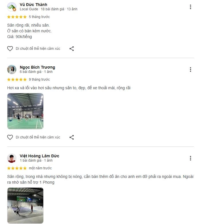 Những phản hồi về chất lượng sân cầu lông phú cường