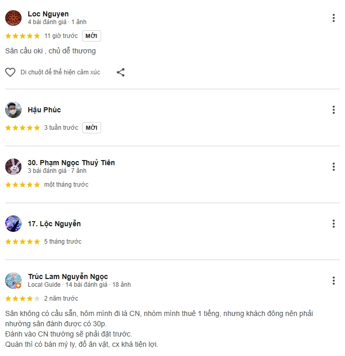 Đánh giá của người chơi tại sân cầu lông Phú Quý Tân An
