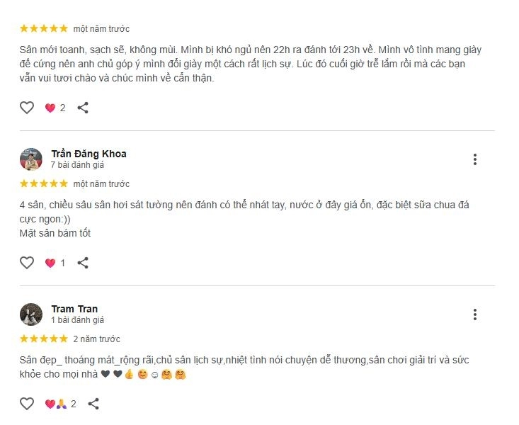 Phản hồi chất lượng sân cầu lông Phú Thịnh Tân Phú từ người chơi