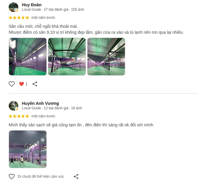 Phản hồi chất lượng về sân cầu lông phúc long