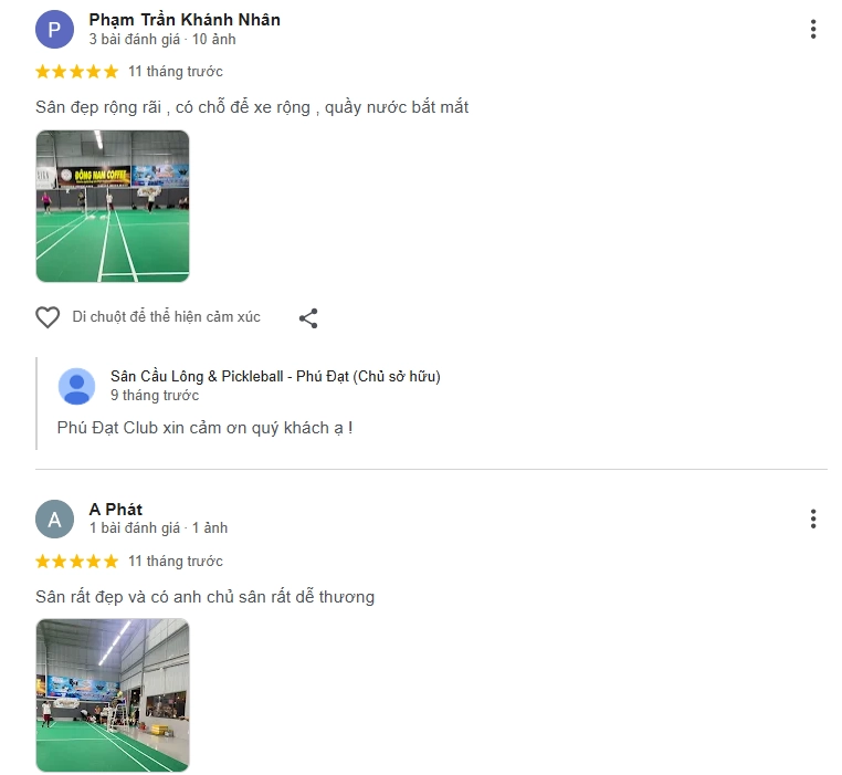 Đánh giá của người chơi tại sân cầu lông & Pickleball Phú Đạt Bình Dương 1