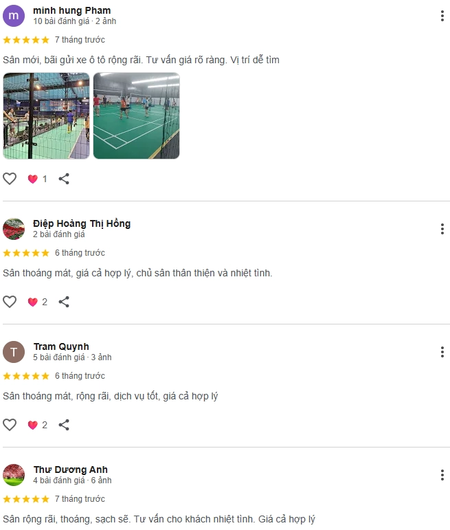 Đánh giá của người chơi tại sân cầu lông & pickleball Thành Thịnh