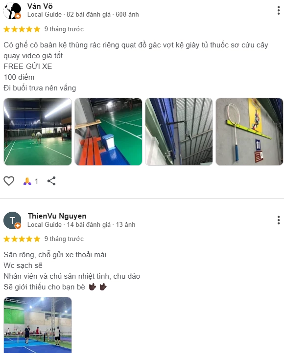 Đánh giá của người chơi tại sân cầu lông & Pickleball Tô Ký