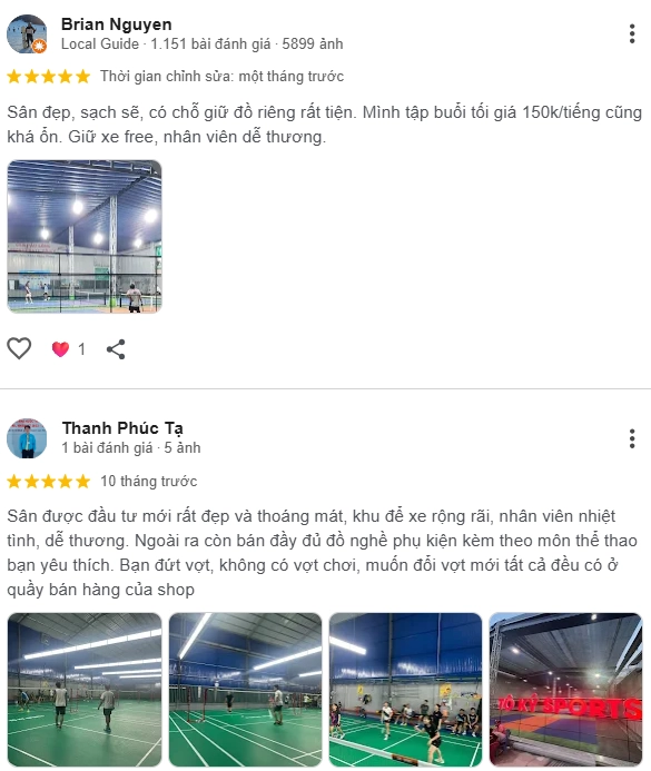 Đánh giá của người chơi tại sân cầu lông & Pickleball Tô Ký