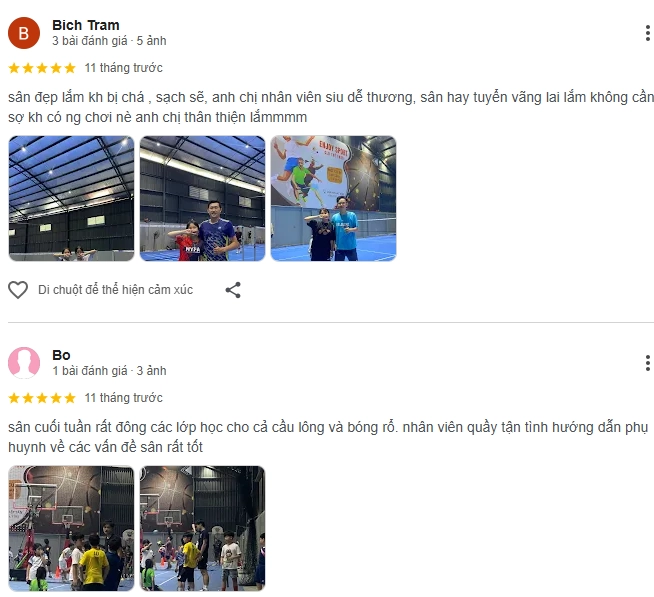 Đánh giá của người chơi tại sân cầu lông Rian Sports