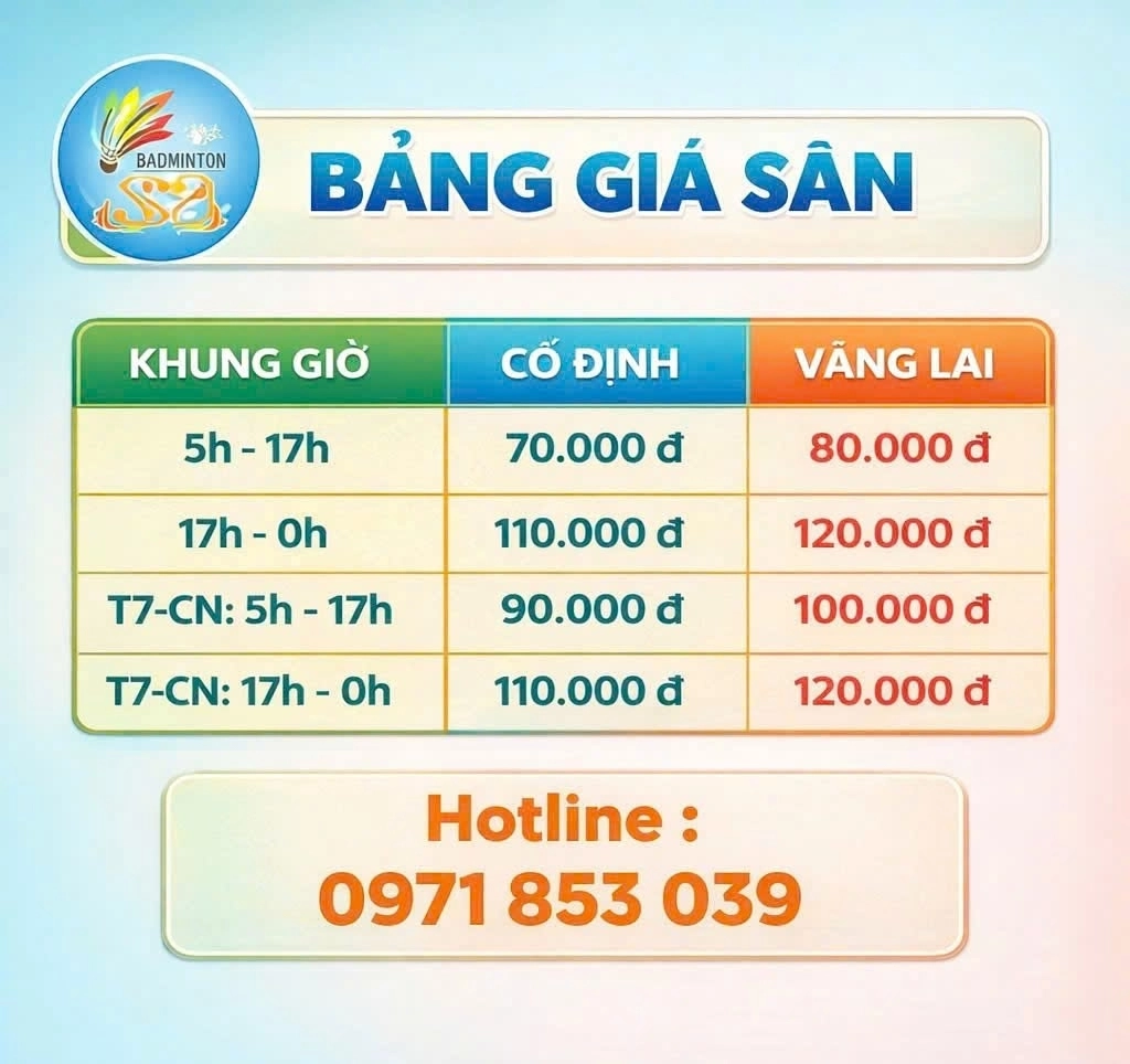 Bảng giá thuê sân cầu lông sd