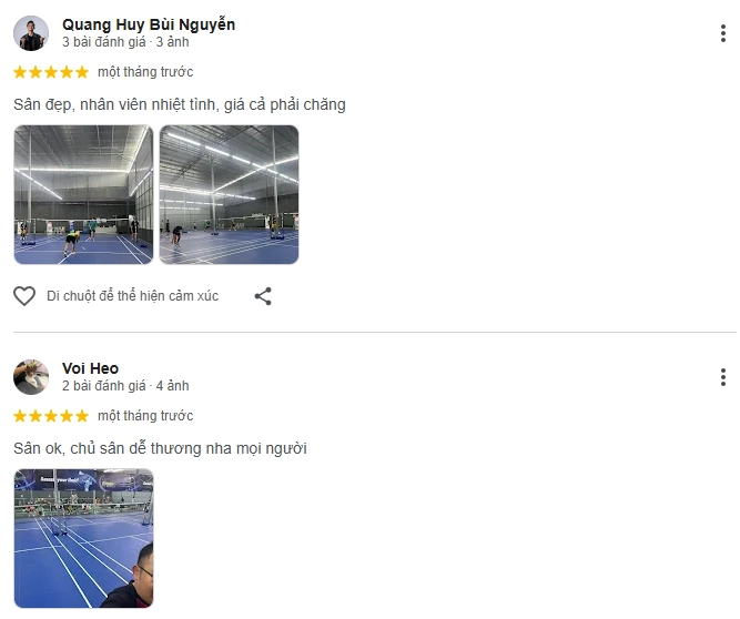 Đánh giá của người chơi tại sân cầu lông Smash8 1