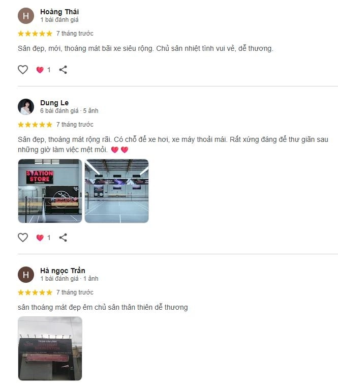 Phản hồi về chất lượng sân cầu lông station badminton