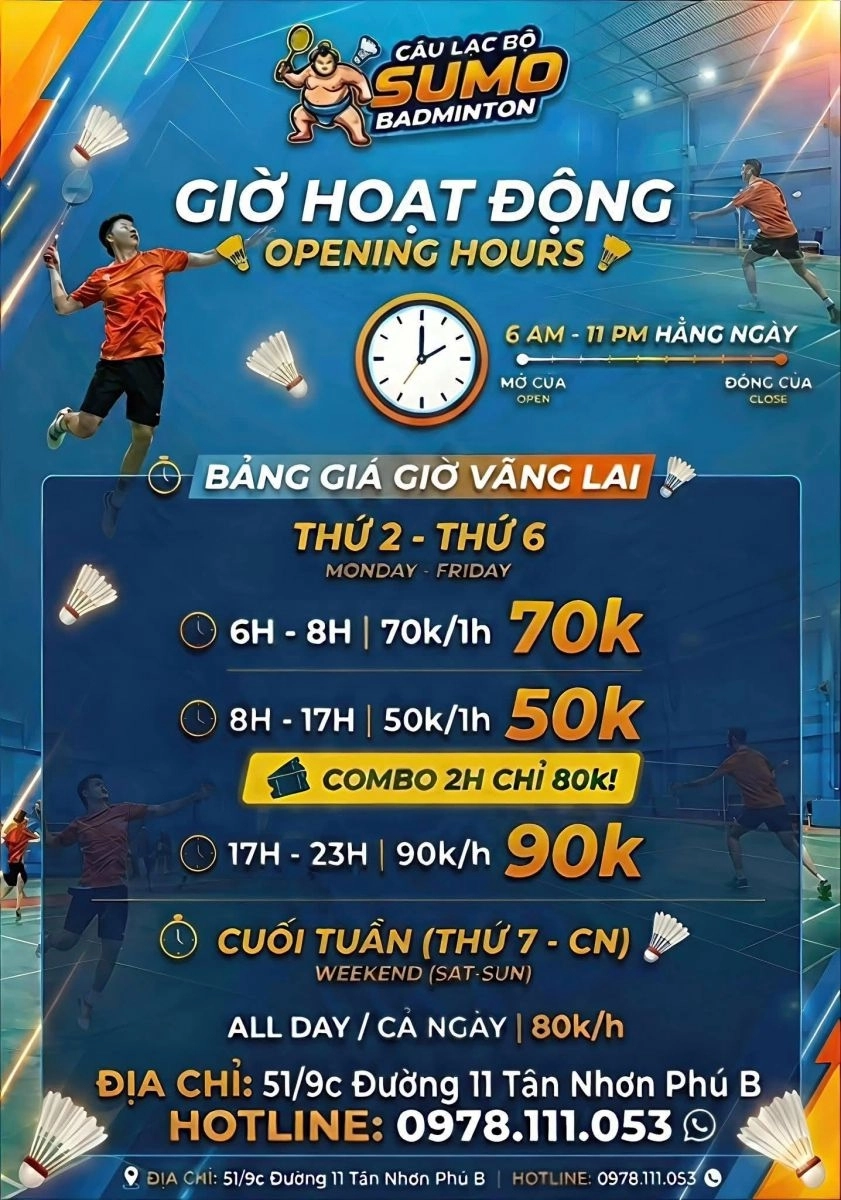 Bảng giá thuê sân cầu lông sumo