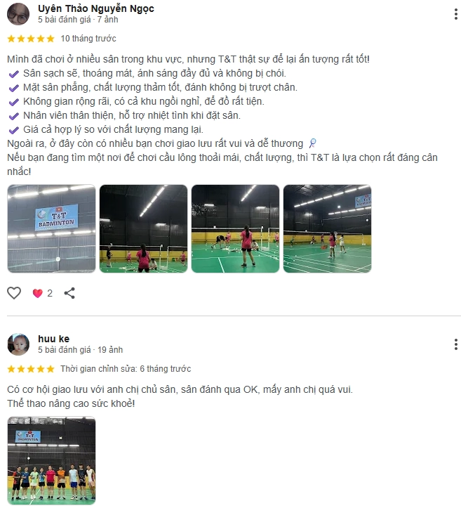 Đánh giá của người chơi tại sân cầu lông T&T Badminton Lâm Đồng
