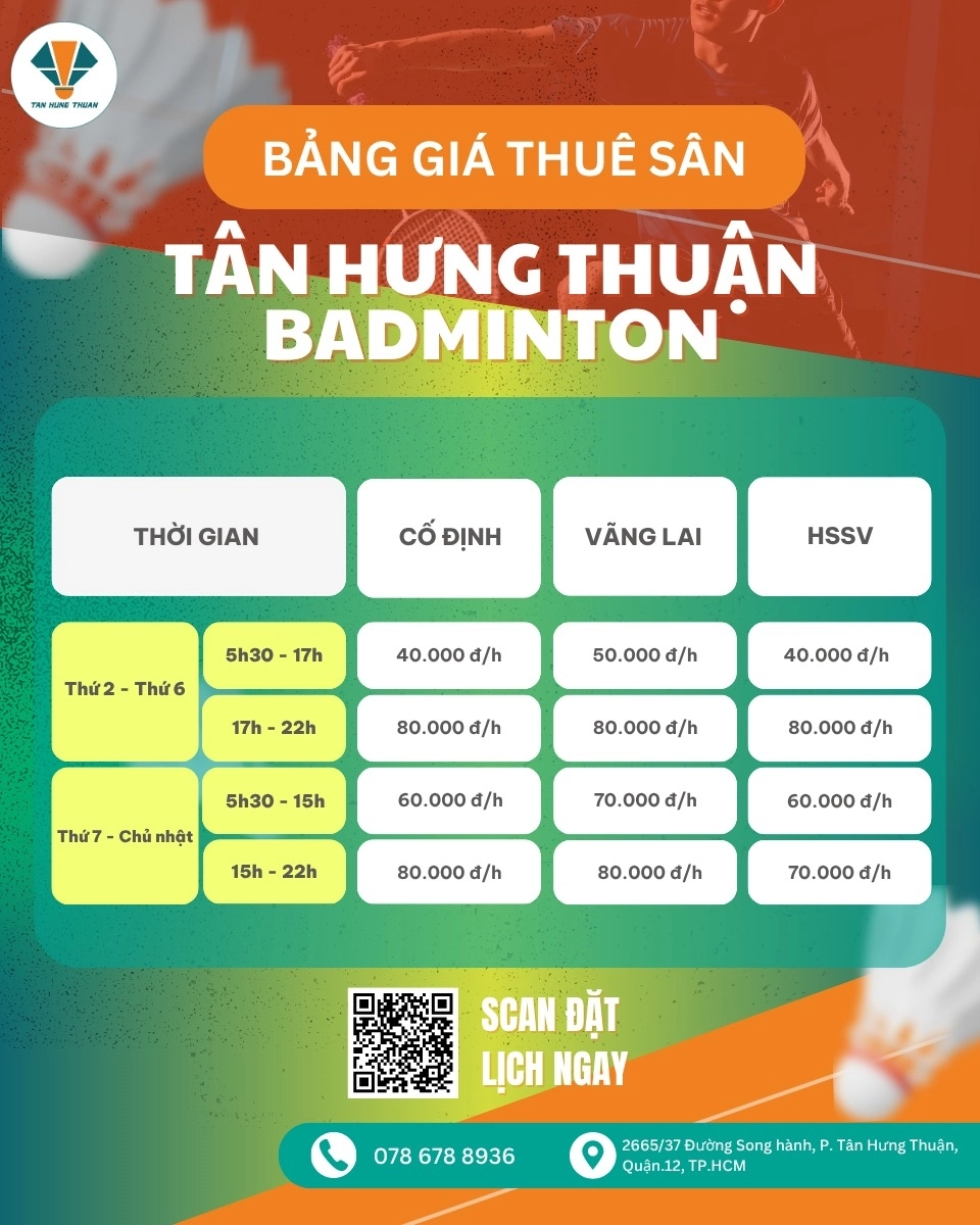 Giá thuê sân Cầu Lông Tân Hưng Thuận