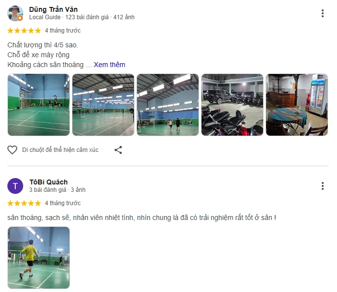 Đánh giá của người chơi tại sân Cầu Lông Tấn Phúc
