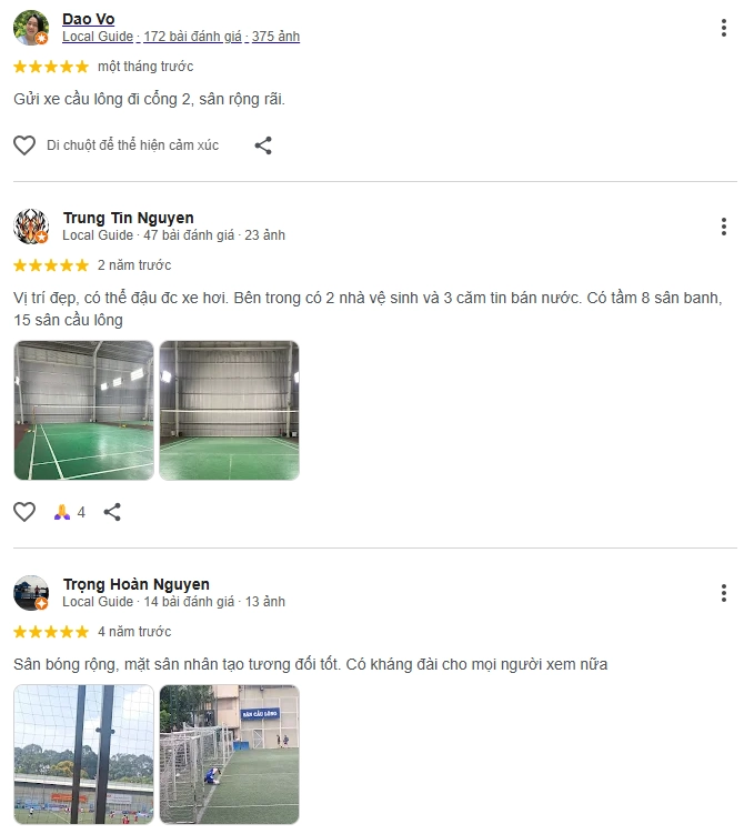 Đánh giá của người chơi tại sân cầu lông Tao Đàn