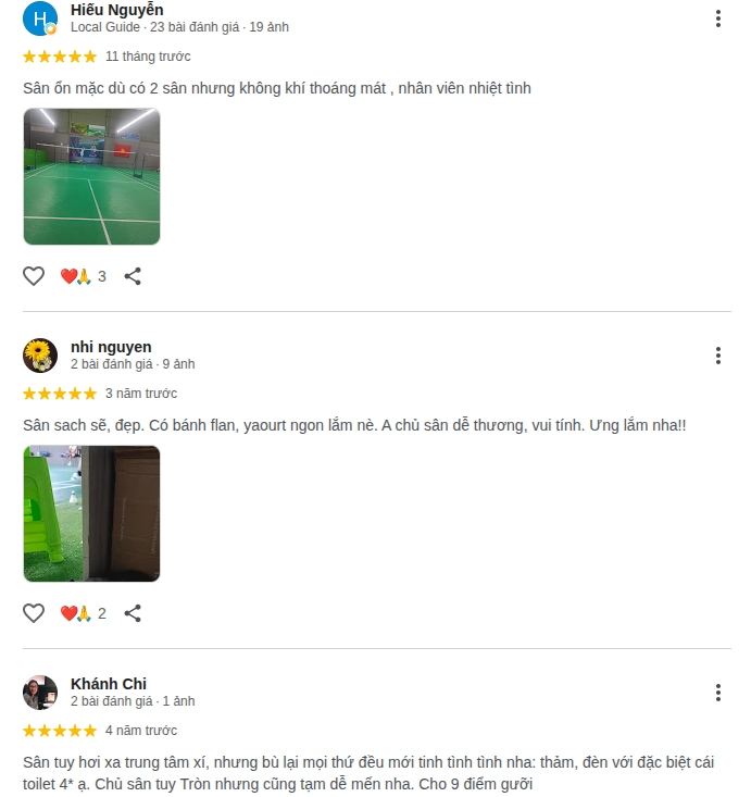Những đánh giá về chất lượng sân cầu lông Tba